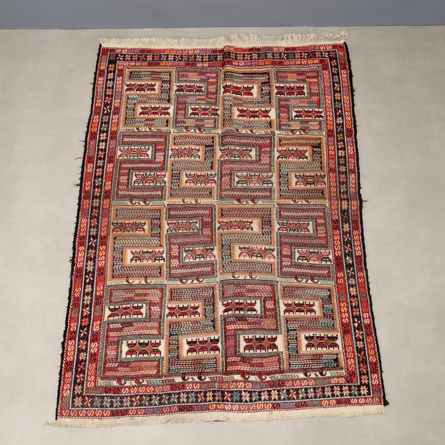 Antique Asian Carpet Cotton Extra Thin Knot Handmade 75 X 51 In photo Textiles