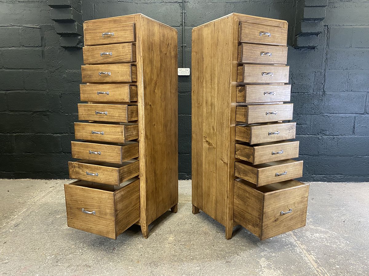 photo vinterior Pair Of French Industrial Tall Bank Of Drawers, Mid Century.