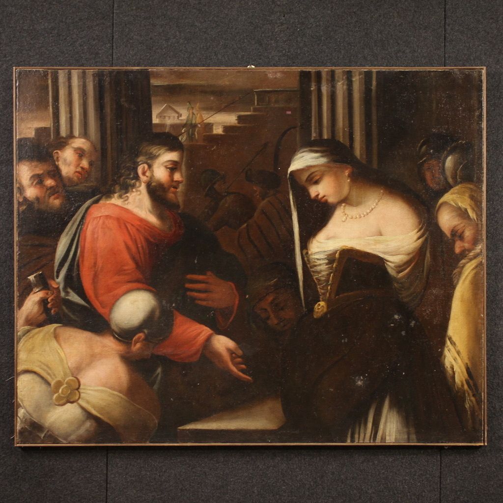 Antique Italian Painting Christ And The Adulteress From The 18th Century