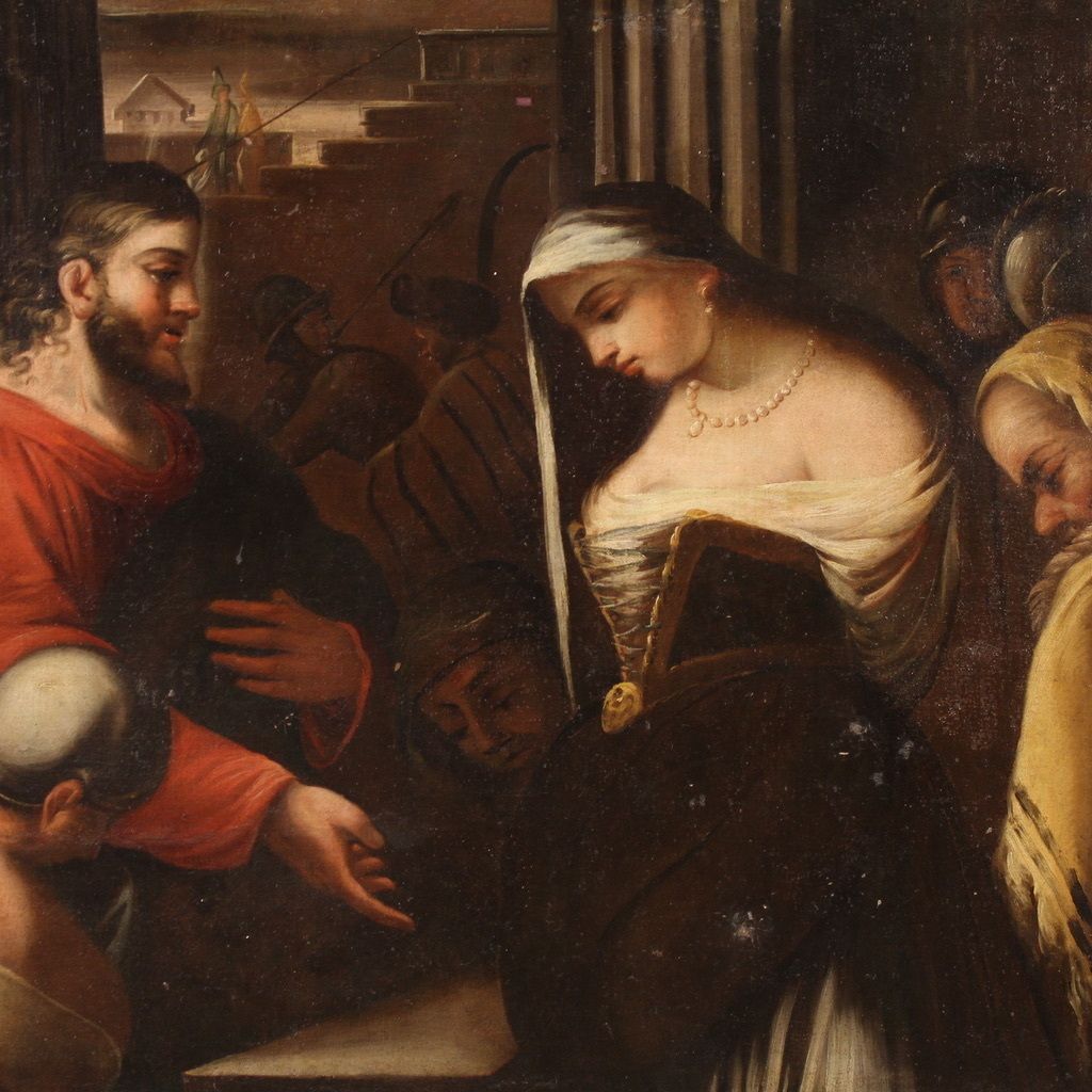 Antique Italian Painting Christ And The Adulteress From The 18th Century photo Art