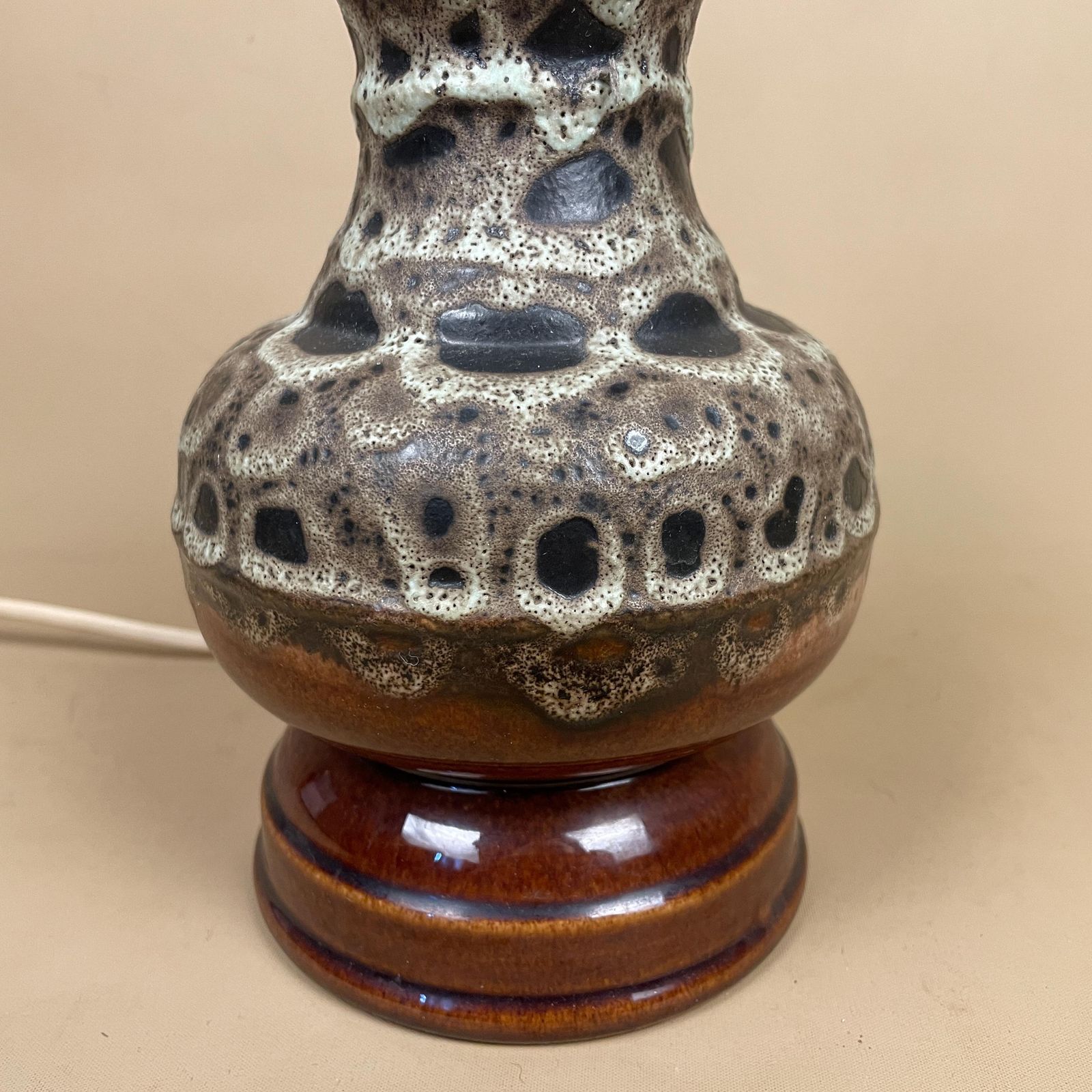 Ceramic Table Lamp Light Brown Mottled Speckled Round Retro Glaze Finish C.1970's Porcelain Bedside Abstract Antique Vintage Marbled photo buy