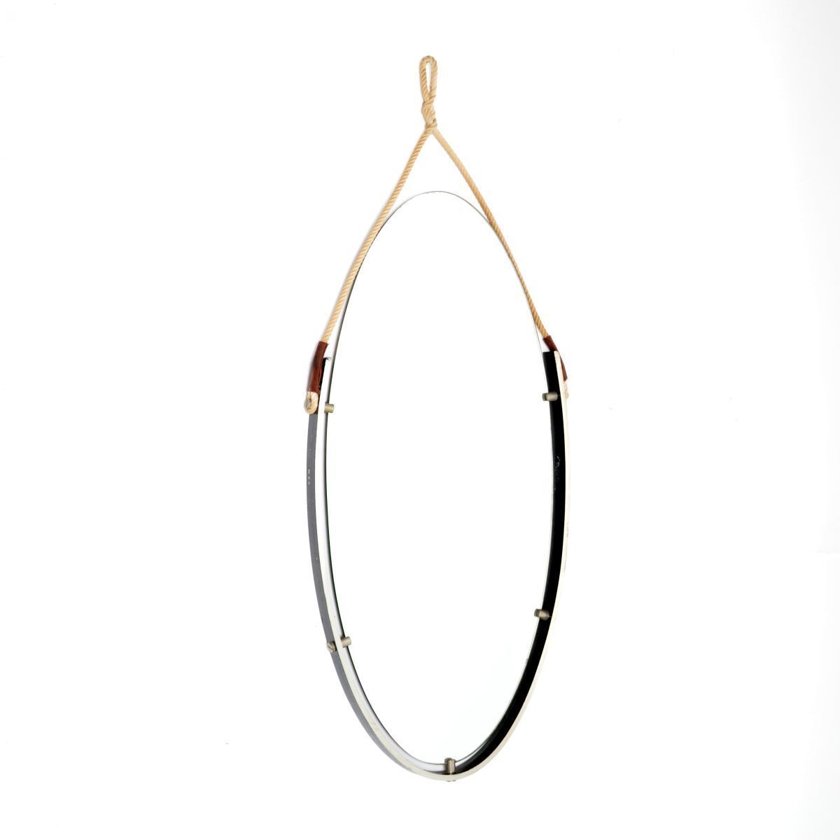 Vintage Steel, Leather And Rope Mirror photo furniture