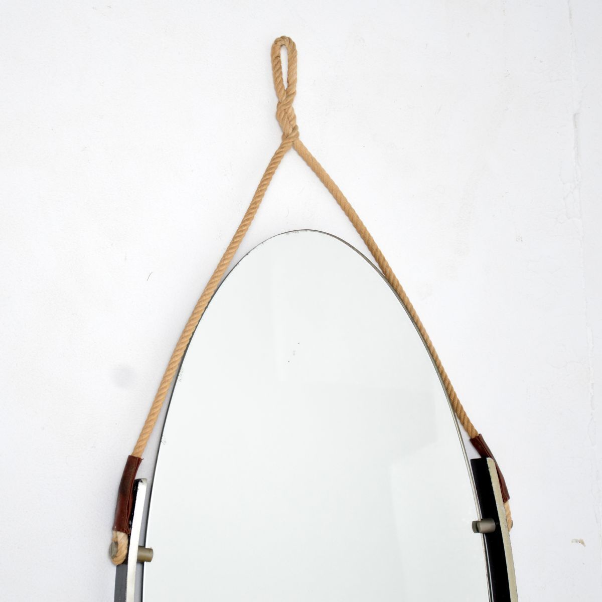 Vintage Steel, Leather And Rope Mirror photo for sale