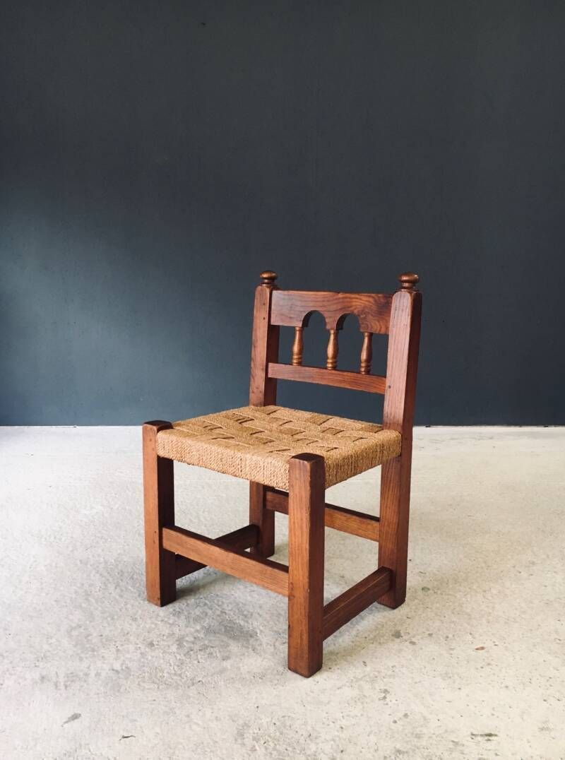 Travail Populaire Oak & Rope Side Chair, Belgium 1950's