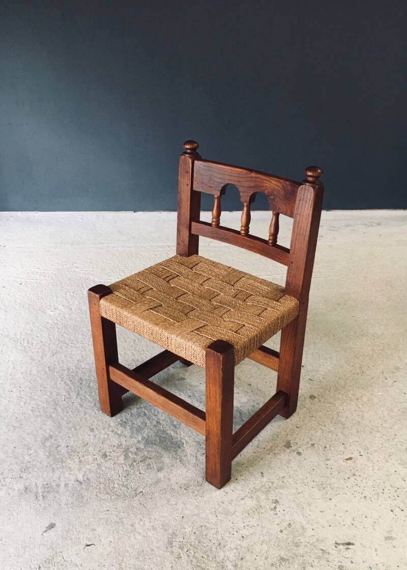 Travail Populaire Oak & Rope Side Chair, Belgium 1950's photo furniture