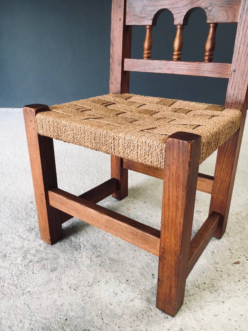 photo furniture Travail Populaire Oak & Rope Side Chair, Belgium 1950's