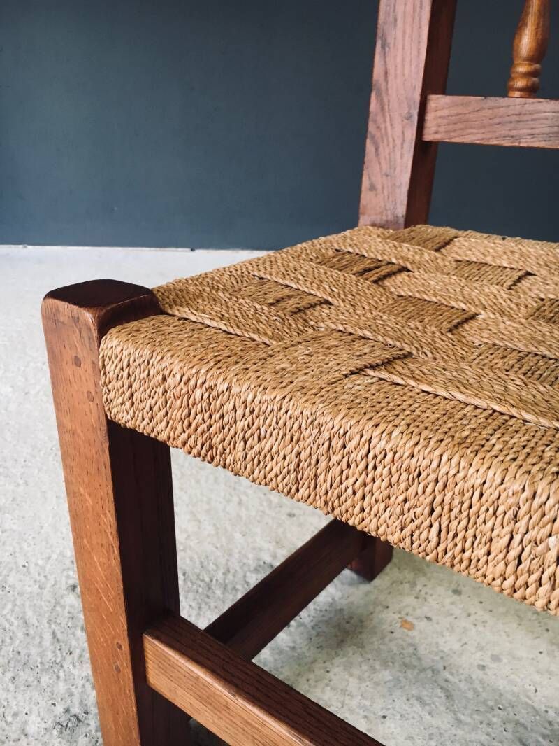 Furniture Travail Populaire Oak & Rope Side Chair, Belgium 1950's photo
