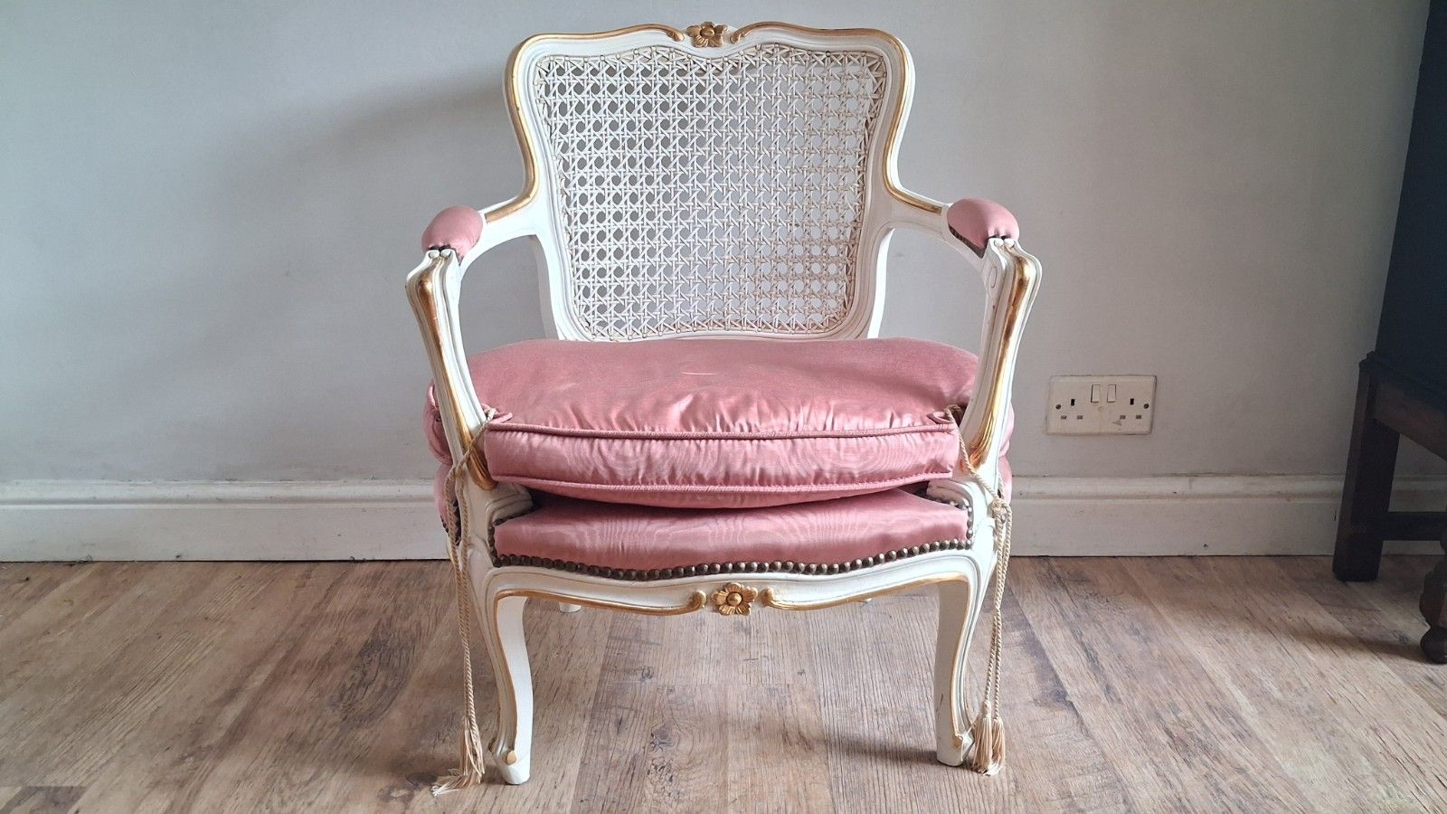 Beautiful French Louis XV  Cream And Gilt Upholstered Armchair /Bedroom Chair photo furniture