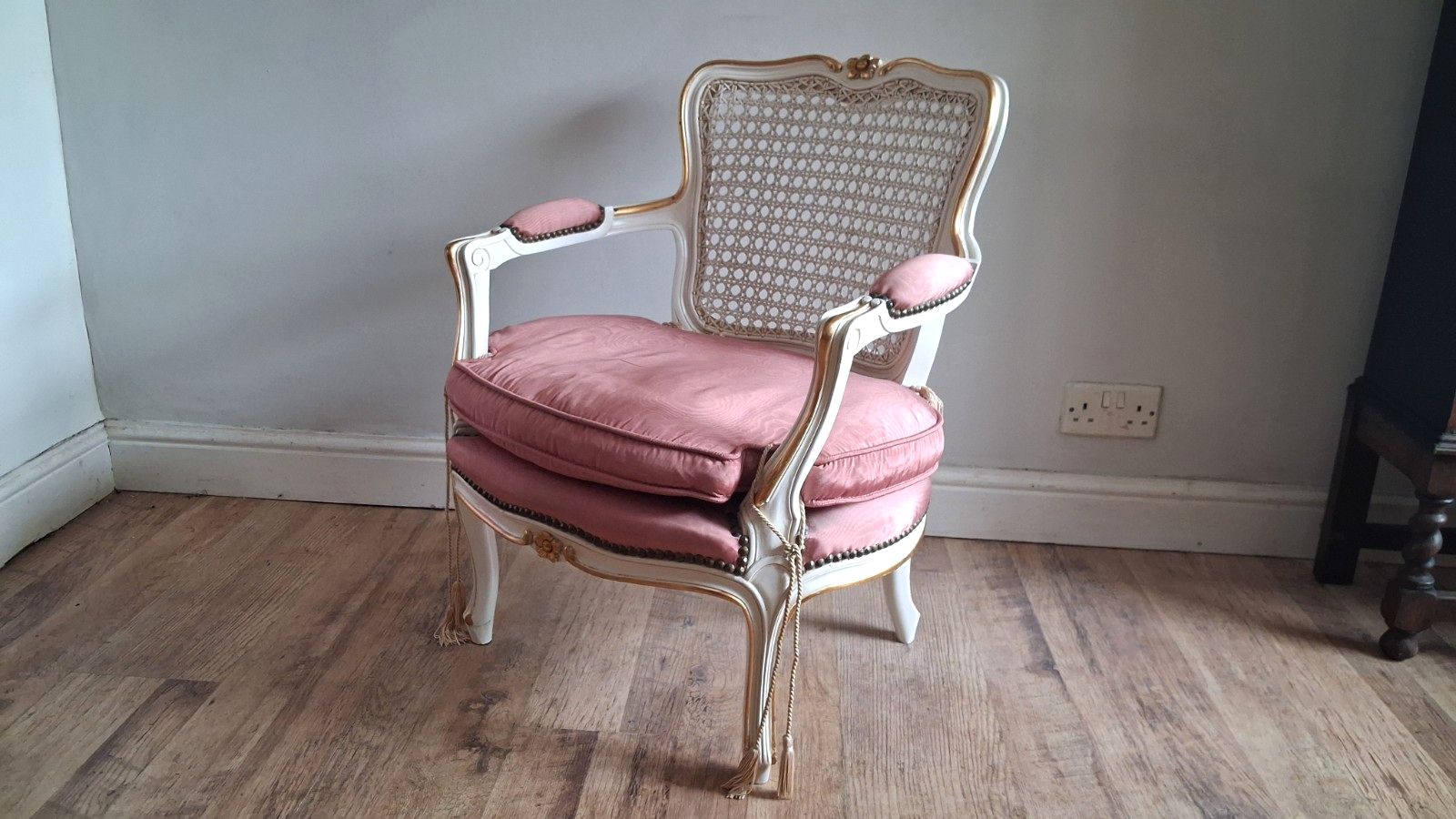 Beautiful French Louis XV  Cream And Gilt Upholstered Armchair /Bedroom Chair photo for sale