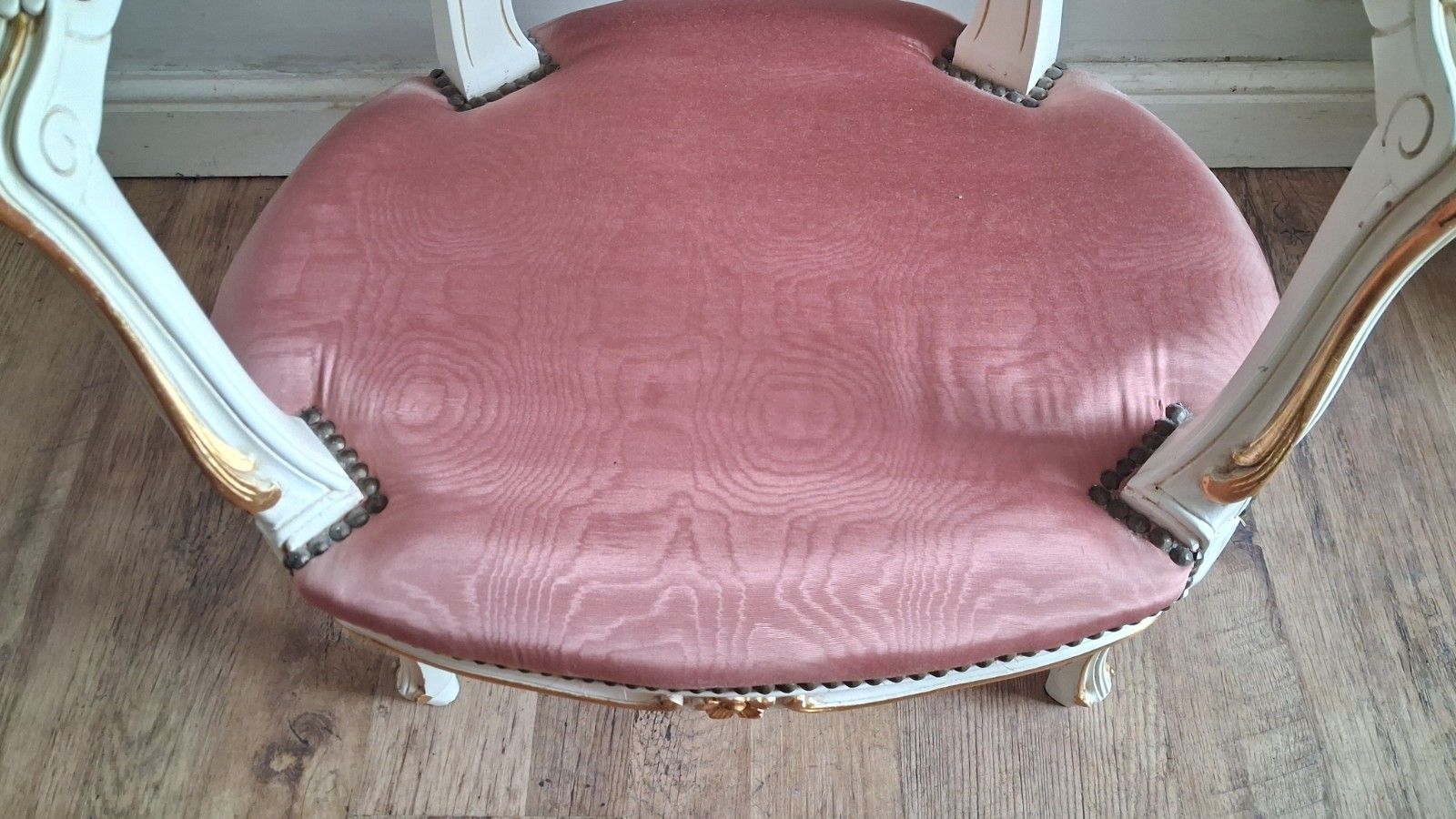 photo for sale Beautiful French Louis XV  Cream And Gilt Upholstered Armchair /Bedroom Chair