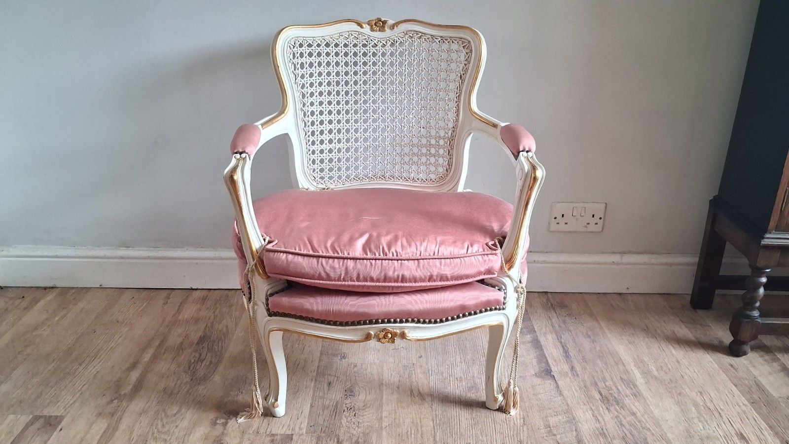 Furniture Beautiful French Louis XV  Cream And Gilt Upholstered Armchair /Bedroom Chair photo