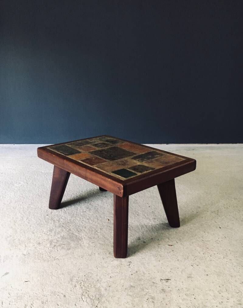 Brutalist Rustiek Design Salontafel Met Leisteen En Eik, België, Ca. Jaren 1960 photo furniture