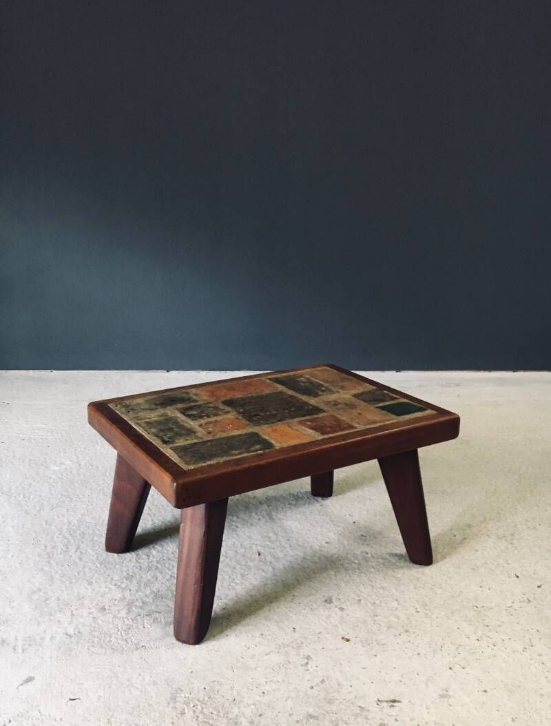 Brutalist Rustiek Design Salontafel Met Leisteen En Eik, België, Ca. Jaren 1960 photo for sale