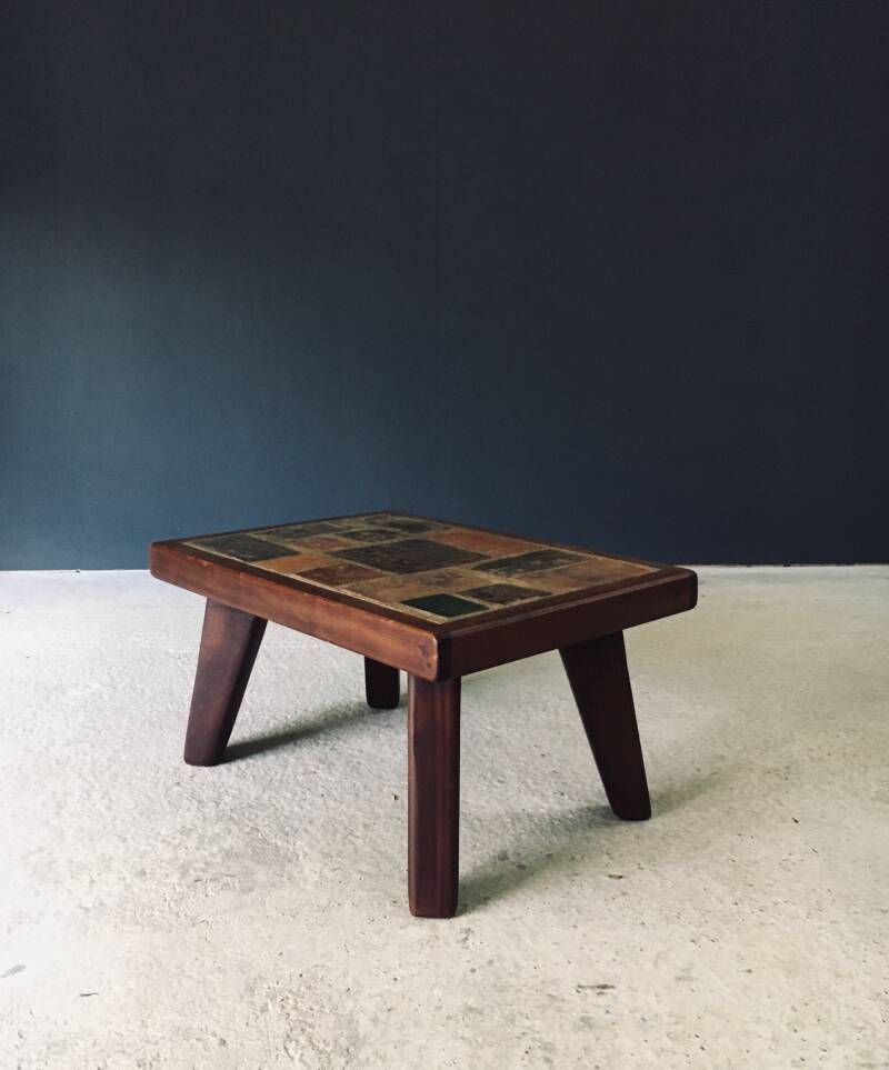 Brutalist Rustiek Design Salontafel Met Leisteen En Eik, België, Ca. Jaren 1960 photo vinterior