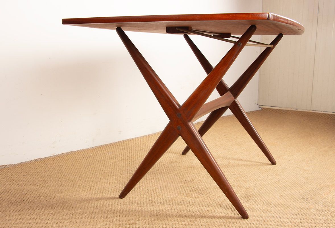 Vintage Adjustable Scandinavian, Dining And Coffee Table, In Teak By Frederik Kayser For Gustav Bahus Norway 1960.