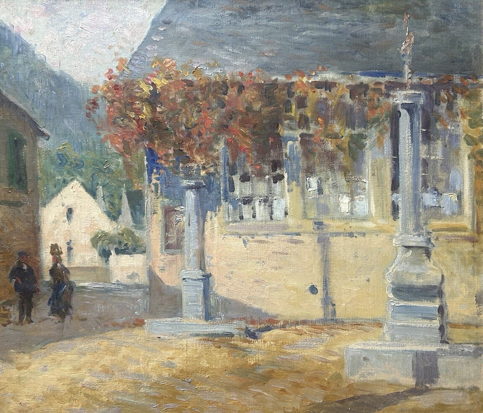Framed Antique Impressionist Oil Painting – Town Scene, Architecture, Cityscape photo buy