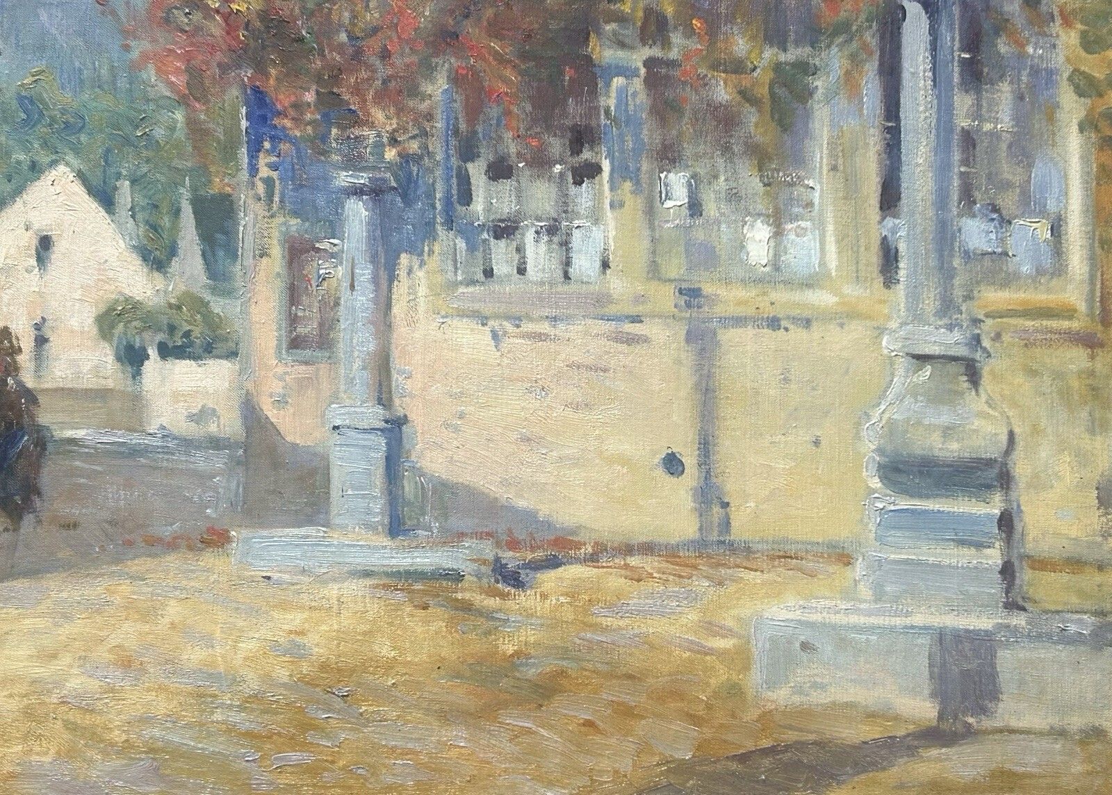 5700.0 Framed Antique Impressionist Oil Painting – Town Scene, Architecture, Cityscape photo