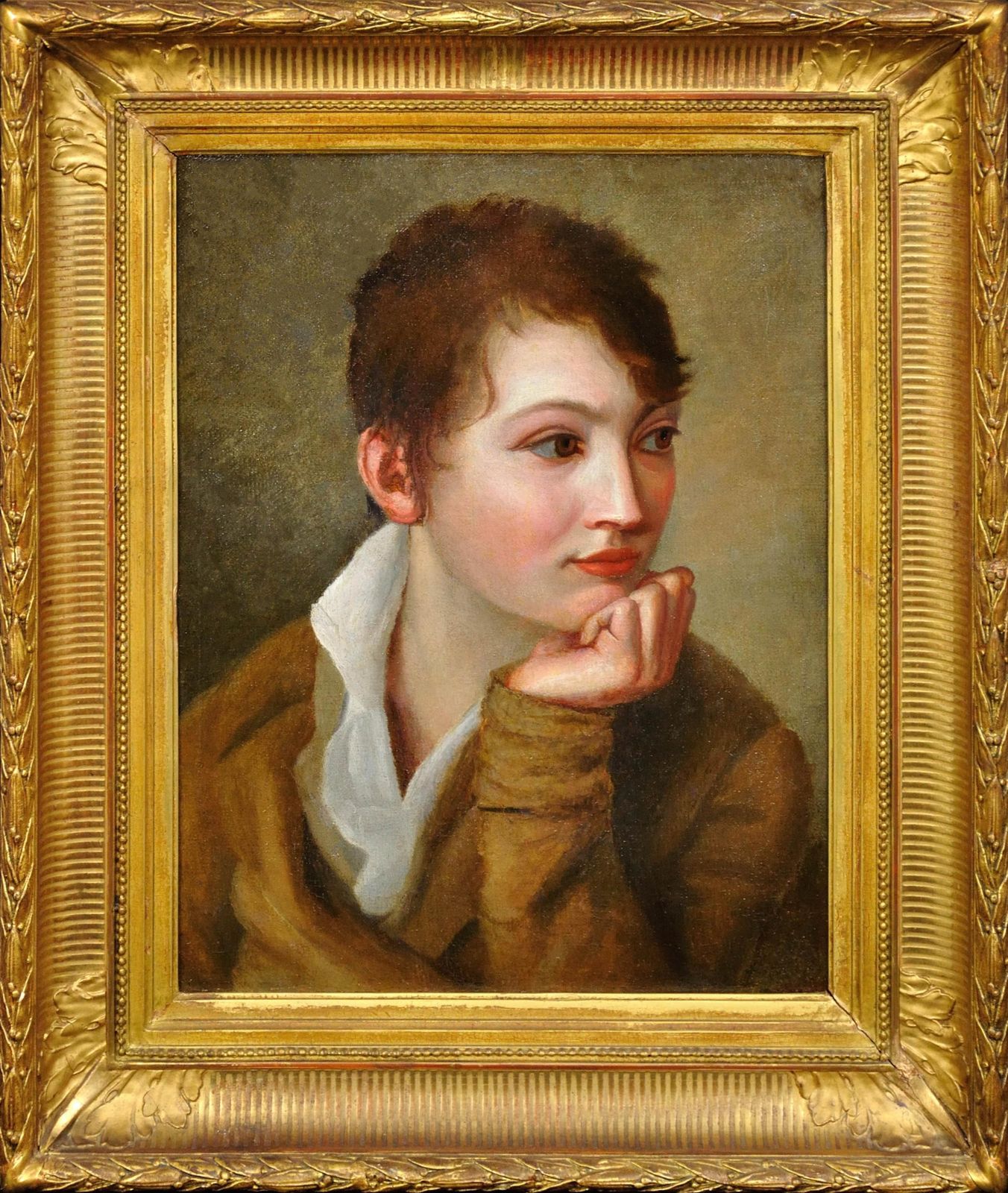 Late 18th Or Early 19th Century Portrait Of La Gamine With Androgynous Charm. Oil On Canvas. Framed.
