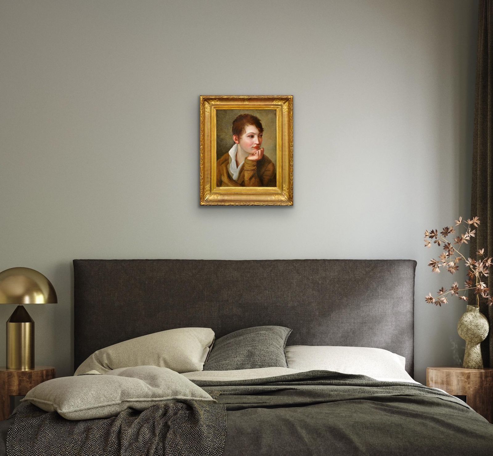 Late 18th Or Early 19th Century Portrait Of La Gamine With Androgynous Charm. Oil On Canvas. Framed. photo vinterior