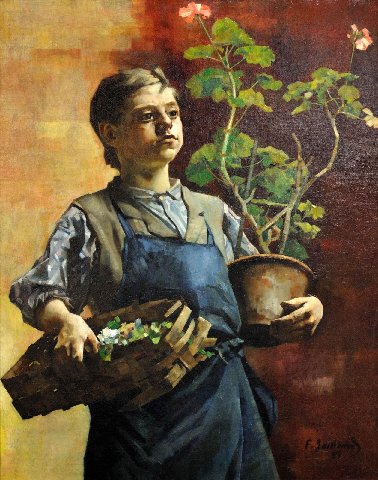 François Gailliard 1861 To 1932. Le Petit Jardinier. A Belgian Master Of Light And Form. Framed 1887 Luminist Oil Painting. photo furniture