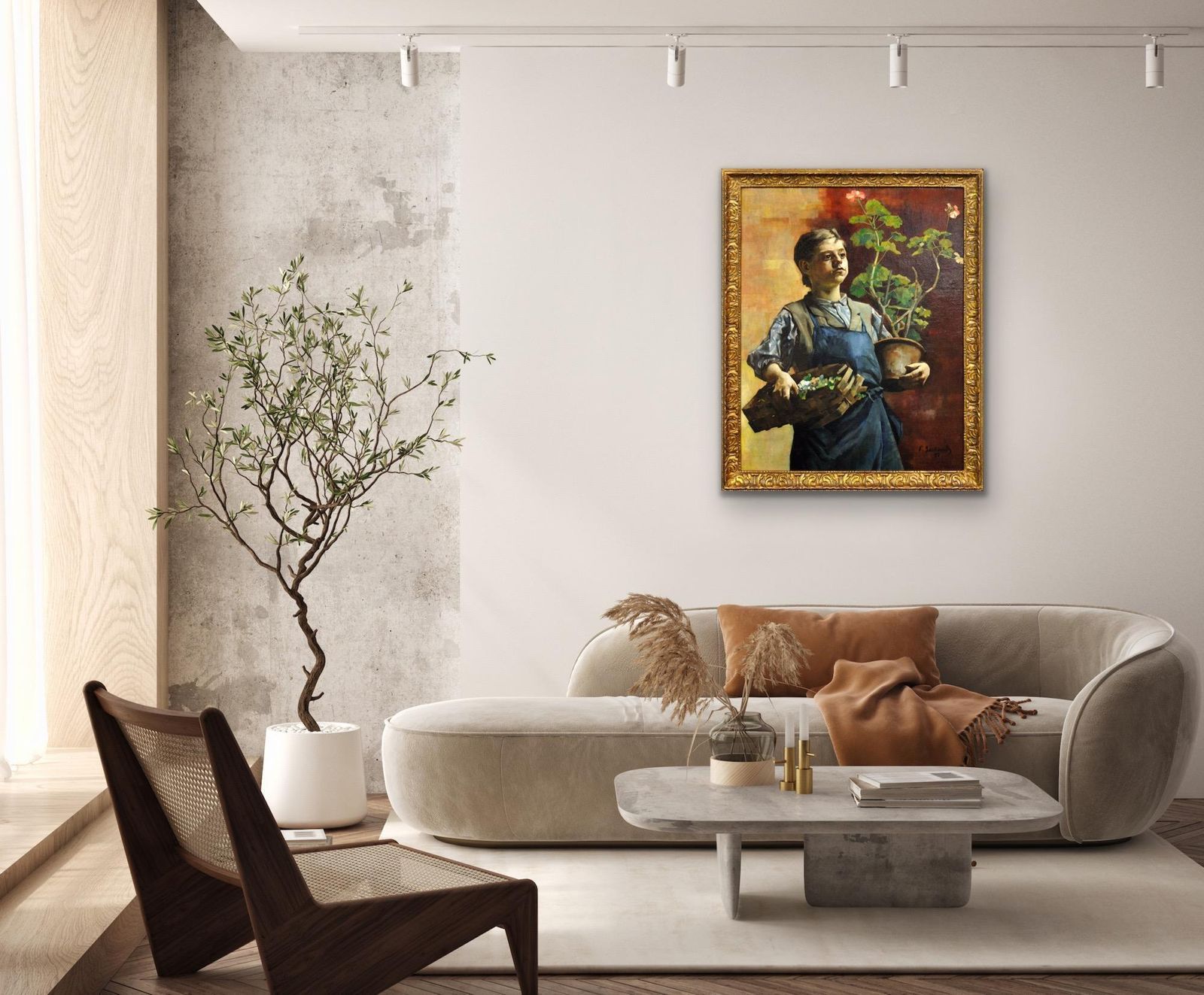 photo for sale François Gailliard 1861 To 1932. Le Petit Jardinier. A Belgian Master Of Light And Form. Framed 1887 Luminist Oil Painting.