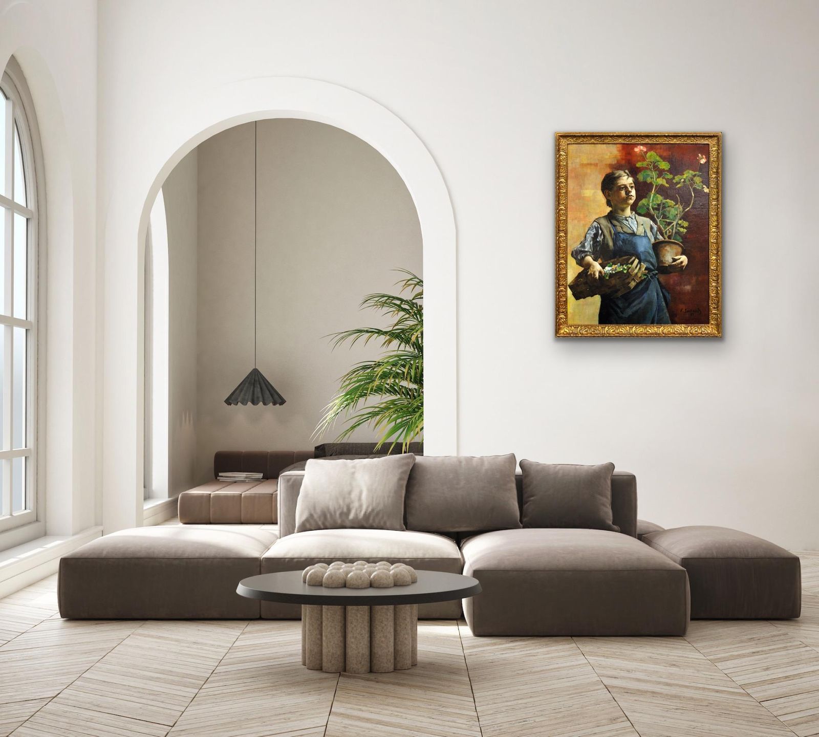 19985.0 François Gailliard 1861 To 1932. Le Petit Jardinier. A Belgian Master Of Light And Form. Framed 1887 Luminist Oil Painting. photo