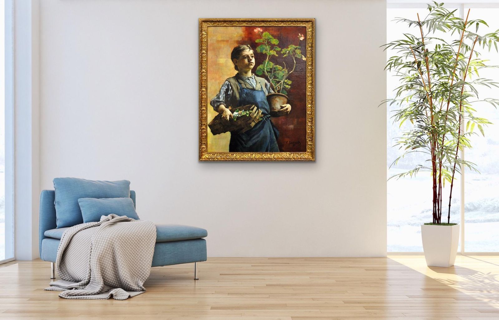 photo vintage François Gailliard 1861 To 1932. Le Petit Jardinier. A Belgian Master Of Light And Form. Framed 1887 Luminist Oil Painting.