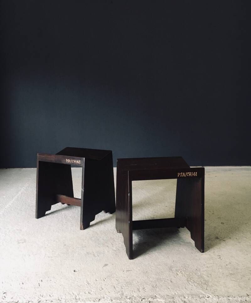 Modernist Design Pj Si 68 A Sewing Stool Set By Pierre Jeanneret For Chandigarh, 1950's India