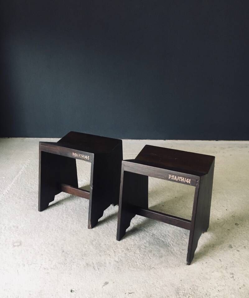 Modernist Design Pj Si 68 A Sewing Stool Set By Pierre Jeanneret For Chandigarh, 1950's India photo vinterior