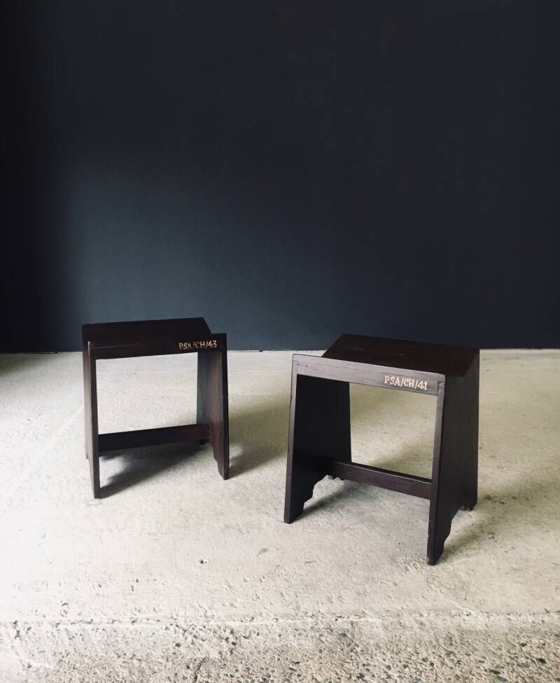Modernist Design Pj Si 68 A Sewing Stool Set By Pierre Jeanneret For Chandigarh, 1950's India photo vintage