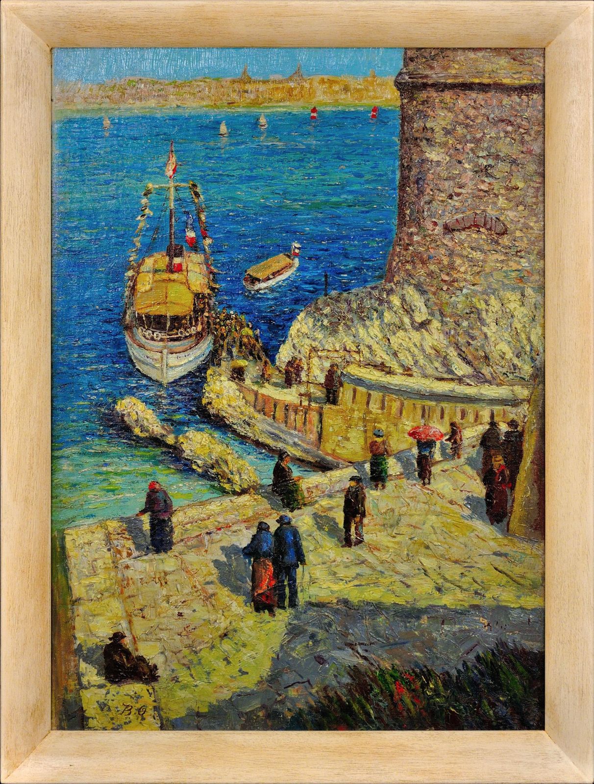Jean Baptiste Olive 1848 To 1936. French. Le Château D'if. Frioul Archipelago. Framed Marseille Coastal Oil Painting.