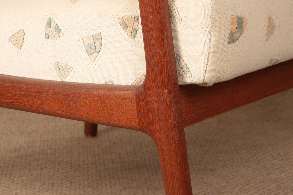 photo for sale Paire de fauteuils scandinaves en teck et tissu neuf, 1960.