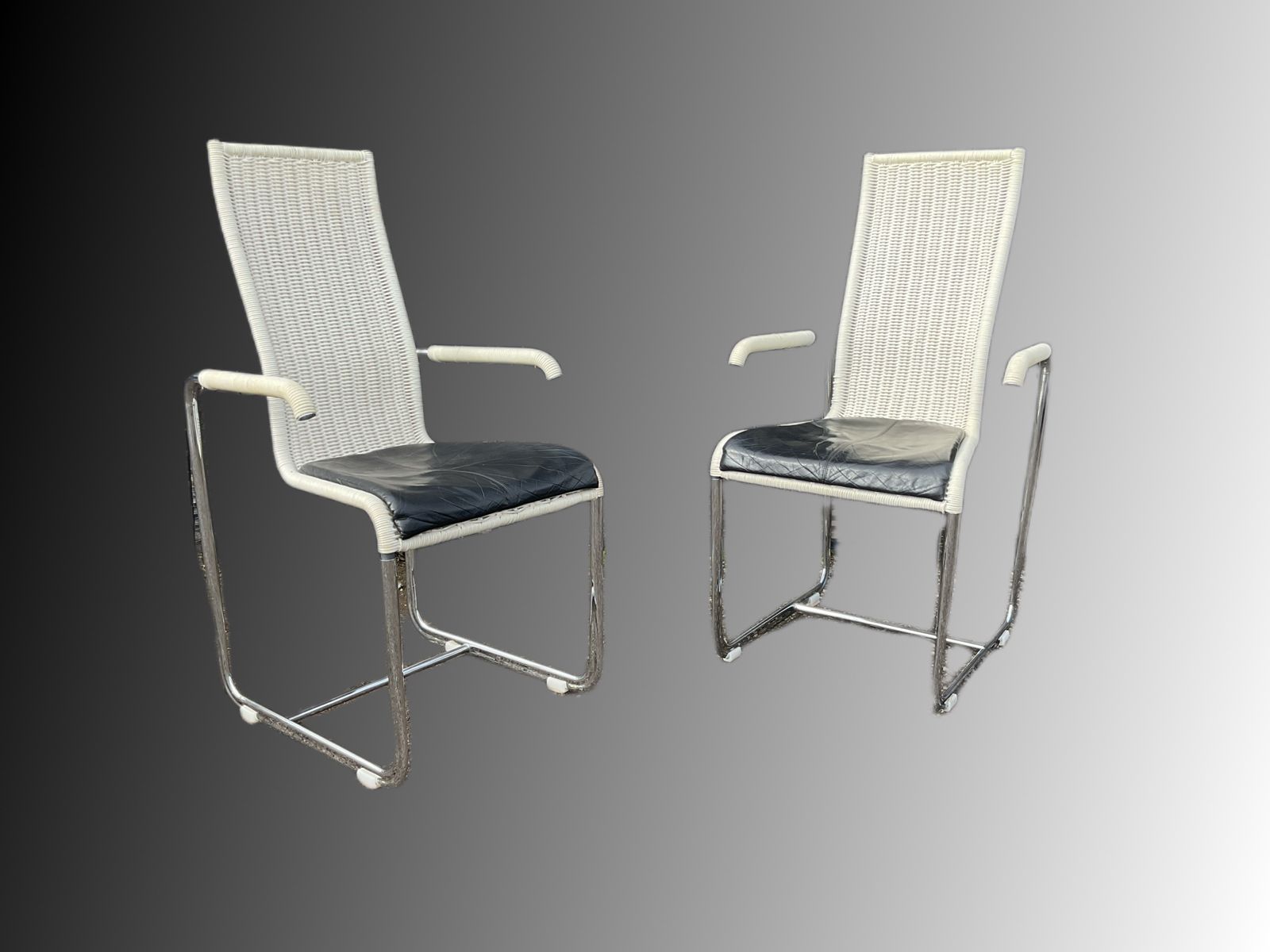 photo for sale D20 Stainless Steel Leather Wicker Chairs For Tecta, Bauhaus Style