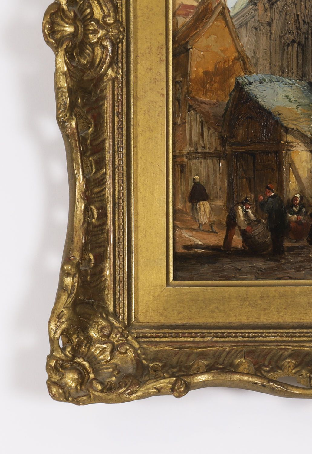 photo vintage Antique Pair Of Architectural Views Oil Paintings Lewis J Wood Early 19th C
