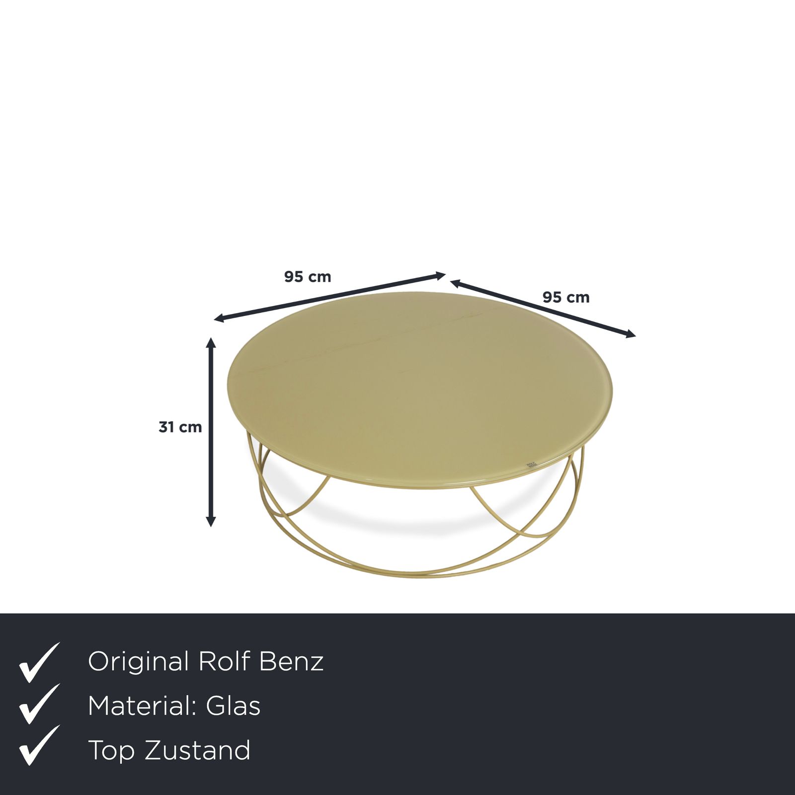 Table basse Rolf Benz 8770 en verre vert olive, 95 cm photo furniture