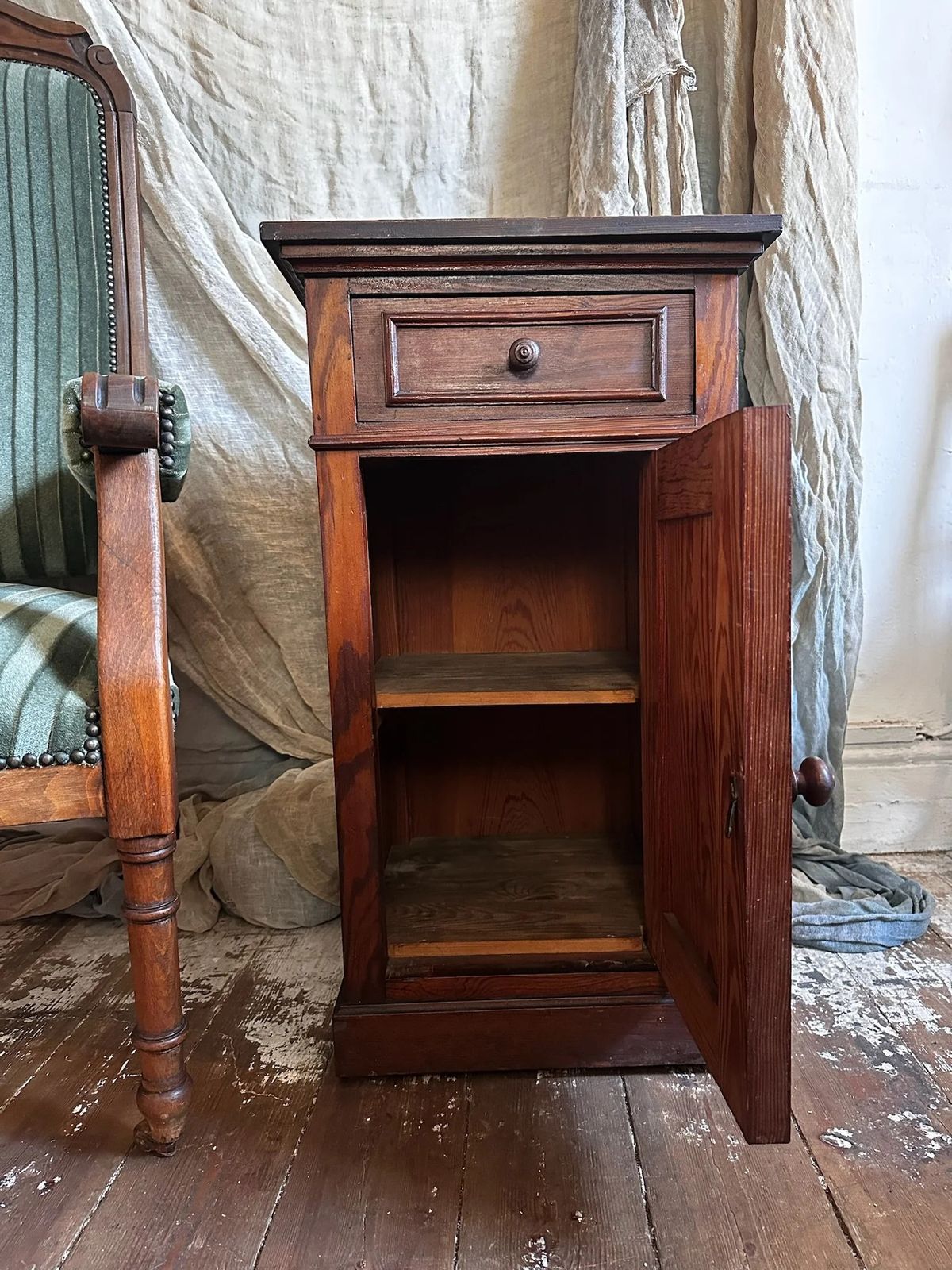 Pitch Pine Belgian Bedside Locker C1910 photo Furniture