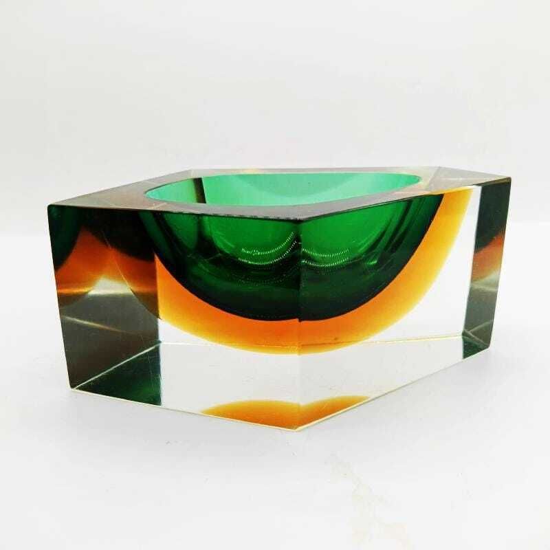 1960s Rare Multifaceted Asymmetrical Ashtray Or Catch All In Murano Glass By Flavio Poli For Seguso. Made In Italy. photo buy