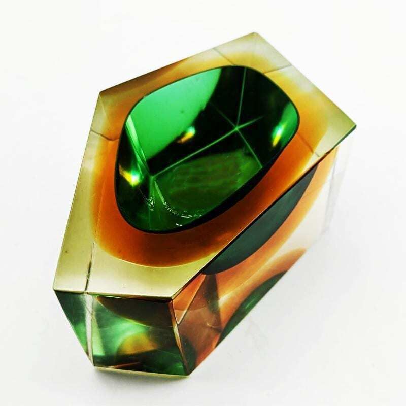 photo furniture 1960s Rare Multifaceted Asymmetrical Ashtray Or Catch All In Murano Glass By Flavio Poli For Seguso. Made In Italy.