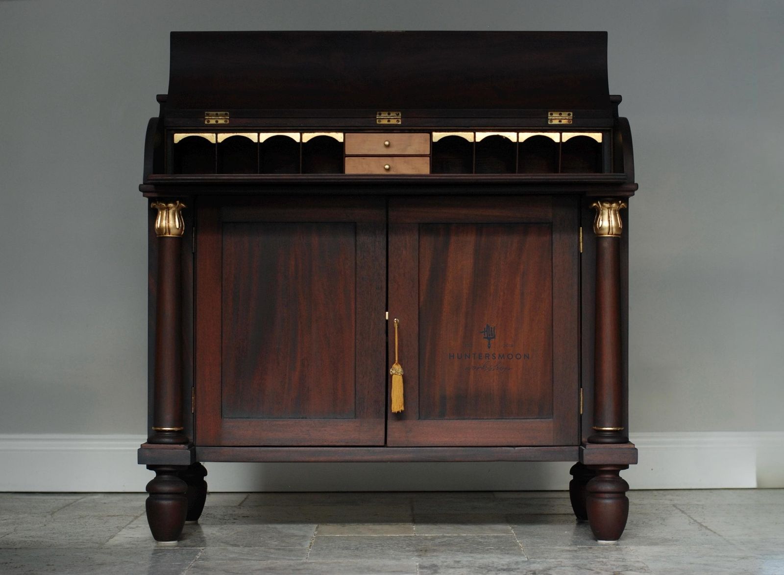 Antique Mahogany Cylinder Writing Bureau Chiffonier photo for sale