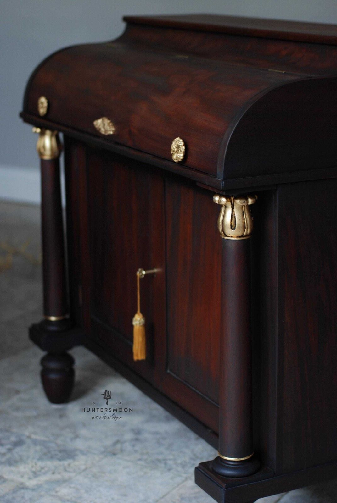 Antique Mahogany Cylinder Writing Bureau Chiffonier photo vintage