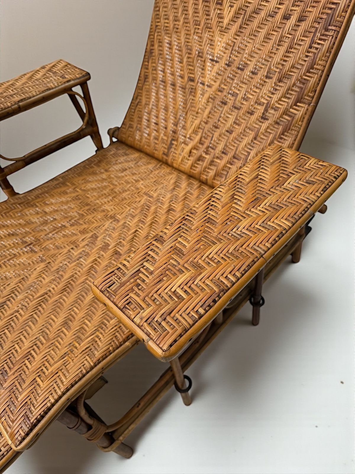 photo for sale A French Early C 20th Steamer Lounge Chair In Bamboo And Cane