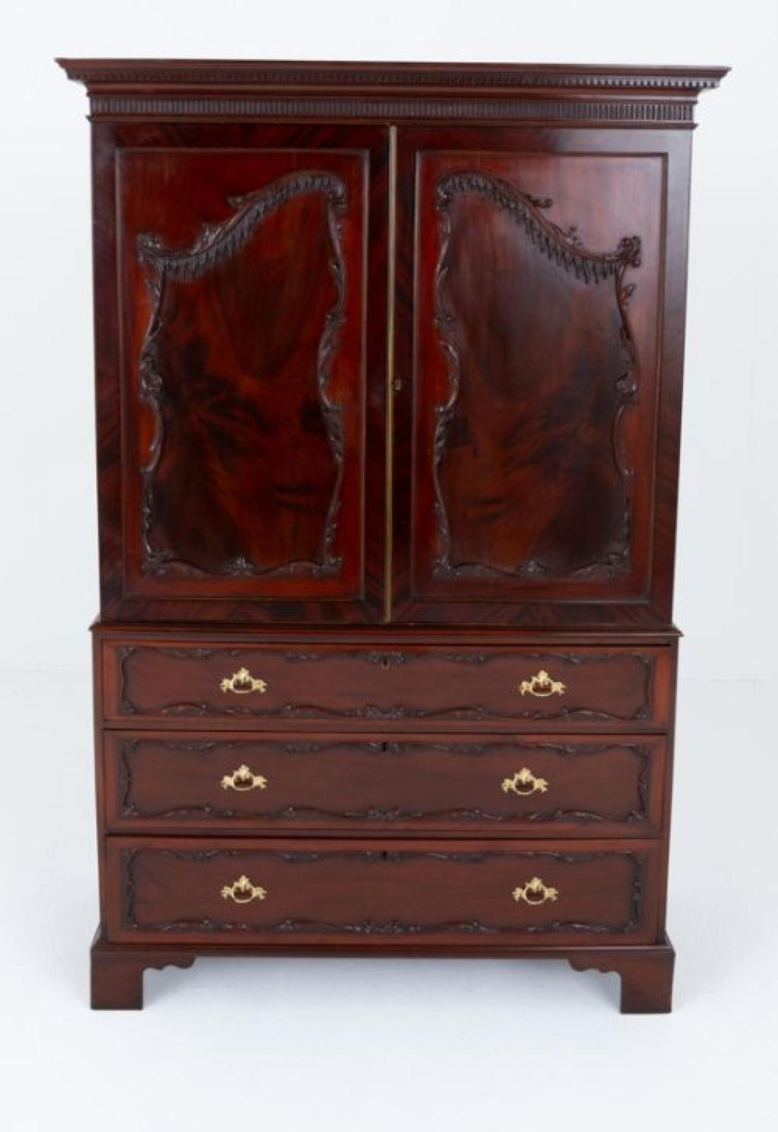 Chippendale Linen Press Mahogany Wardrobe Cabinet 1860