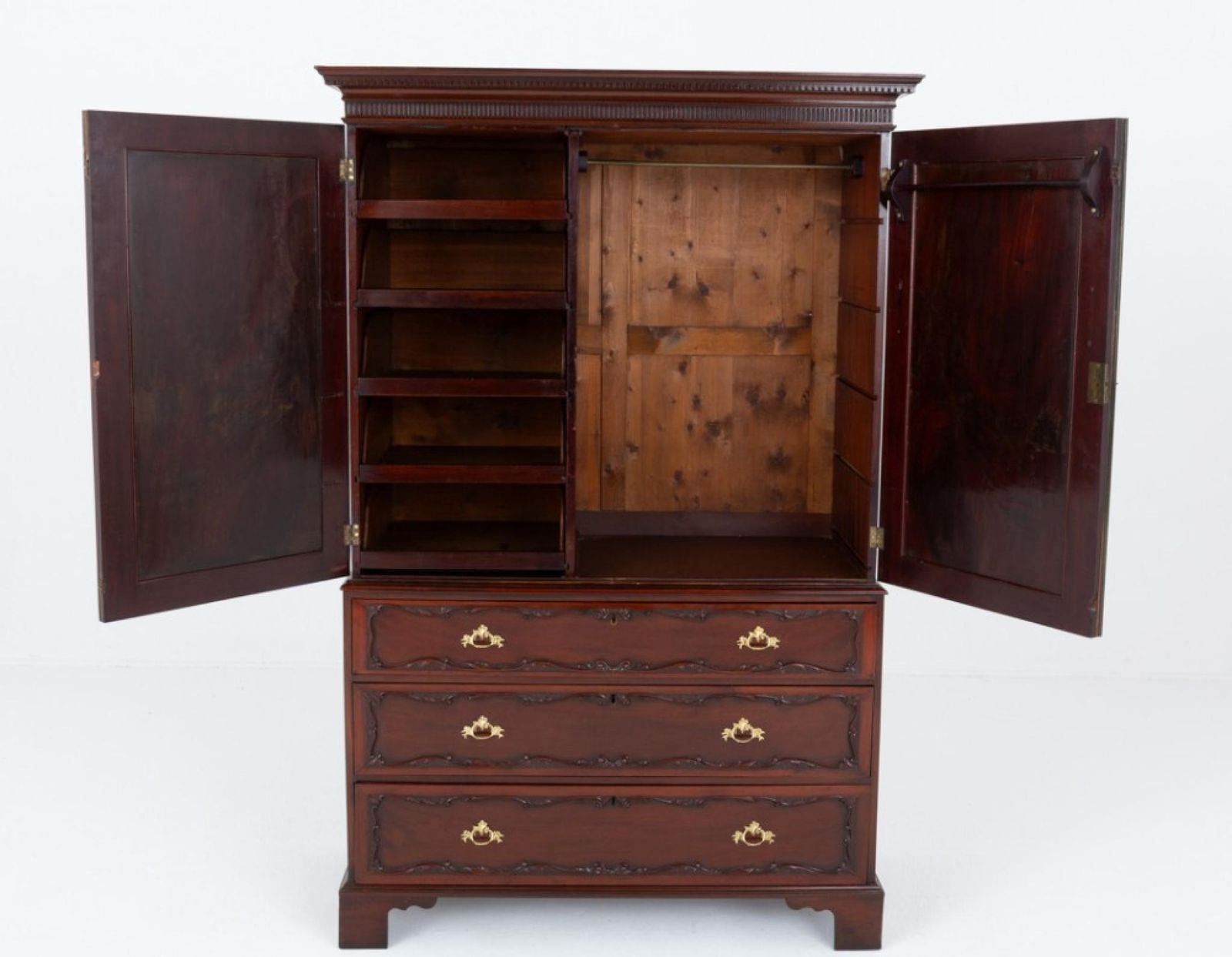Chippendale Linen Press Mahogany Wardrobe Cabinet 1860 photo for sale