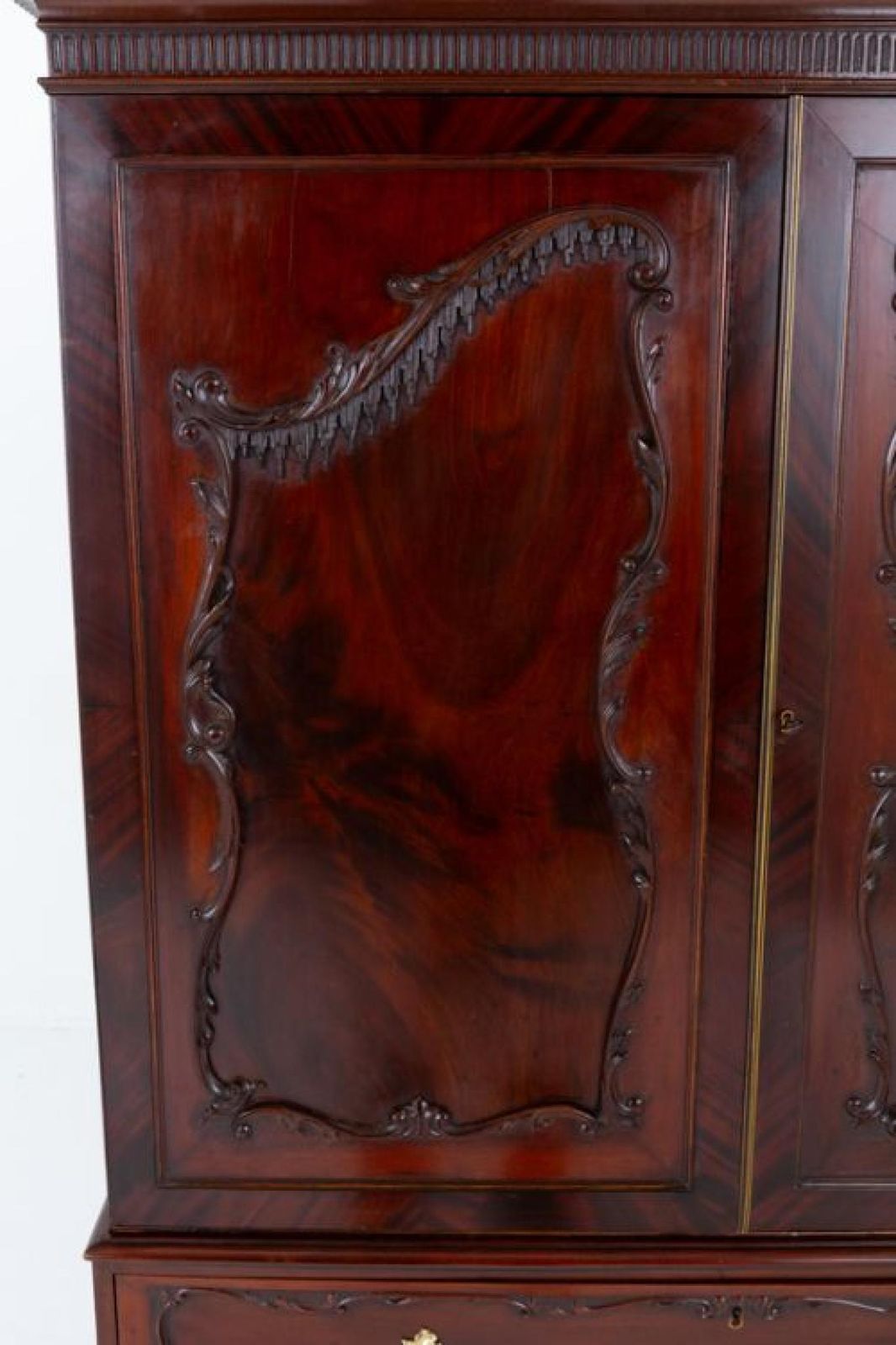 Chippendale Linen Press Mahogany Wardrobe Cabinet 1860 photo Furniture
