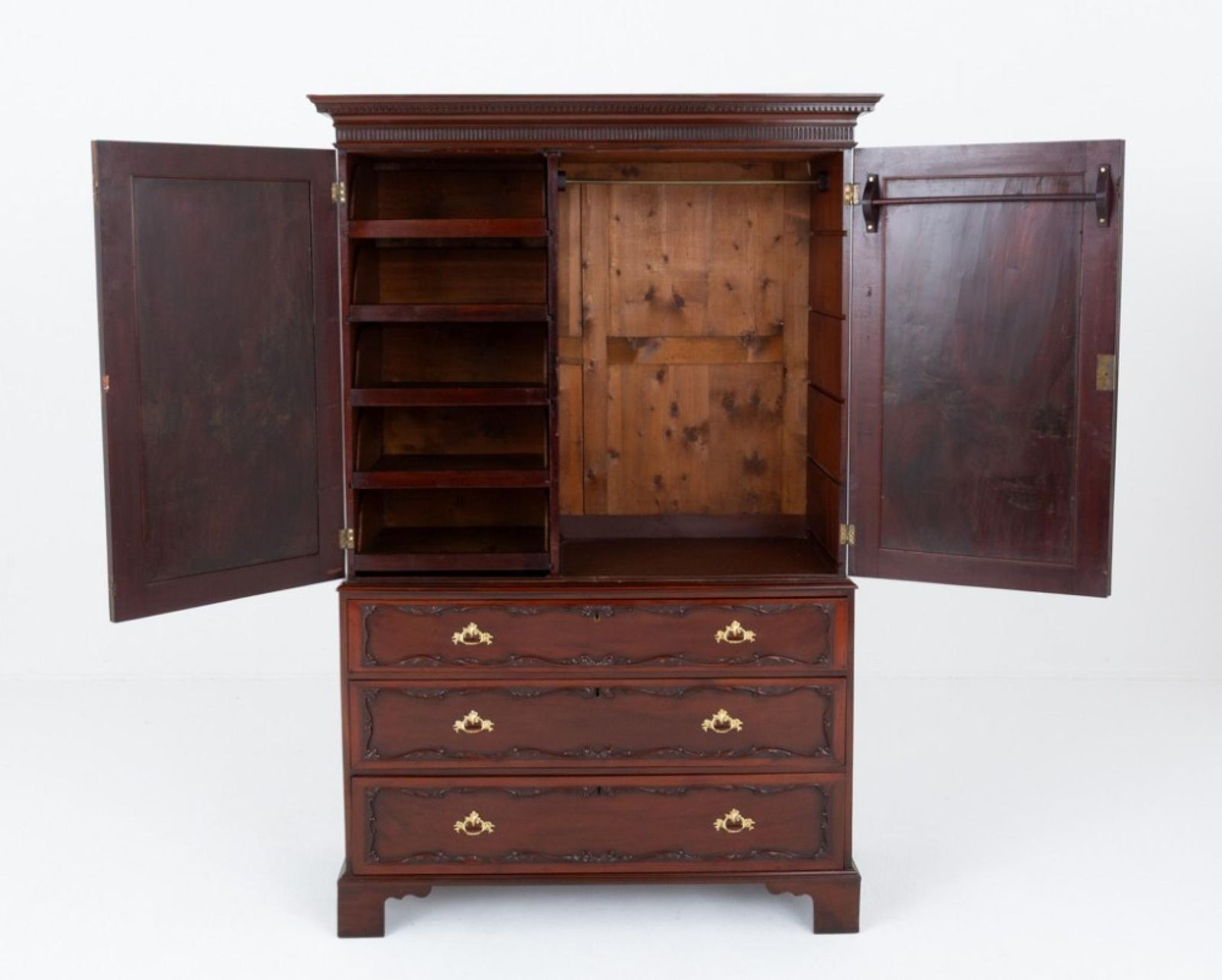 Chippendale Linen Press Mahogany Wardrobe Cabinet 1860 photo vinterior