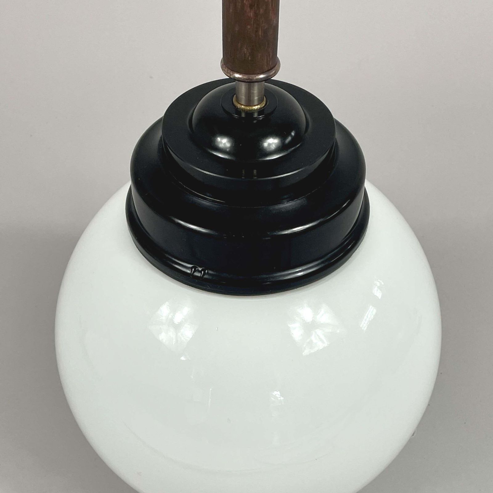 1435.0 Pair Opaline Glass, Bakelite & Wood Pendants By Sieverts Kabelverk, Sweden 1940s photo