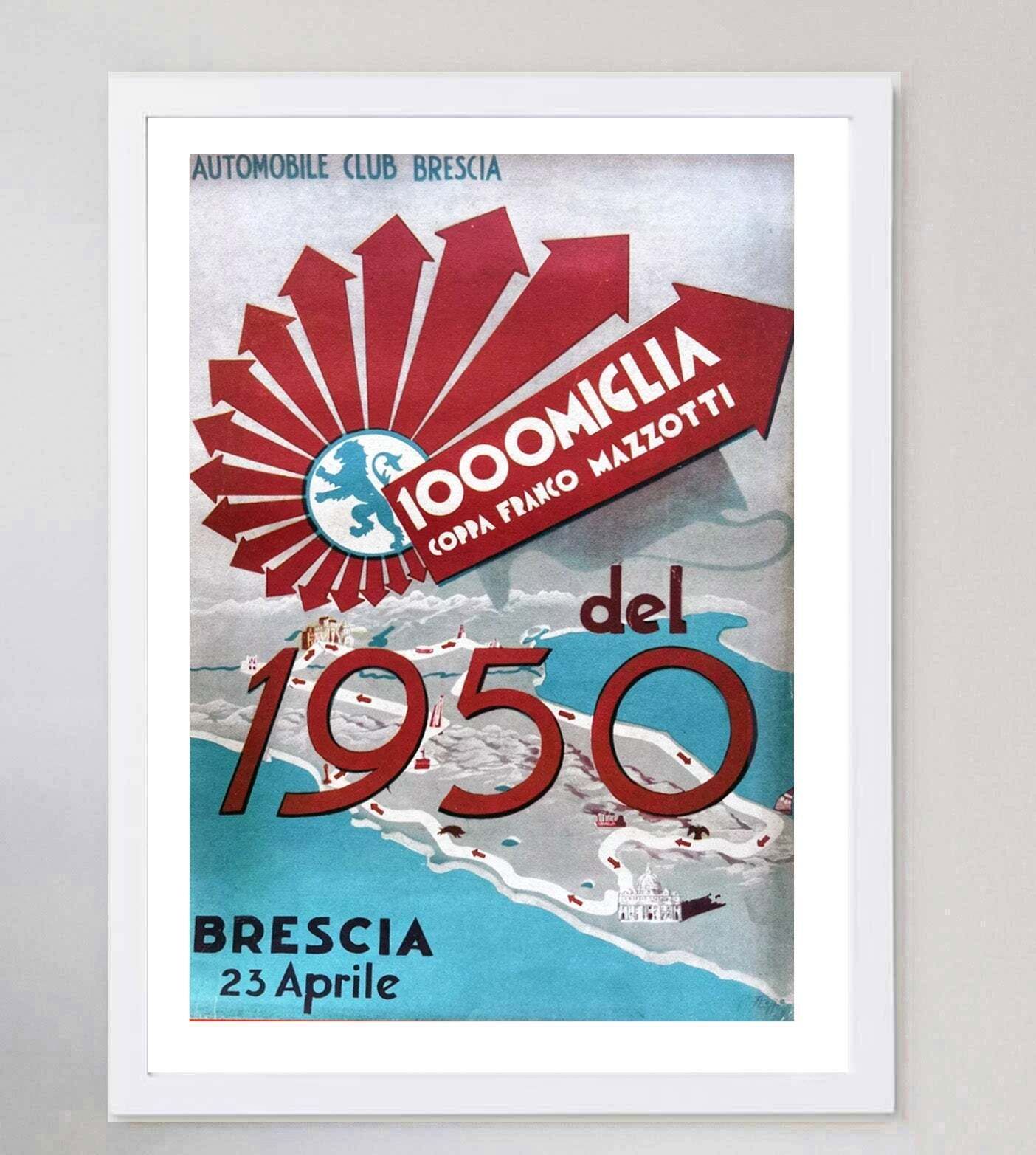 1950 Mille Miglia Race   Coppa Franco Mazzotti Original Vintage Poster photo for sale