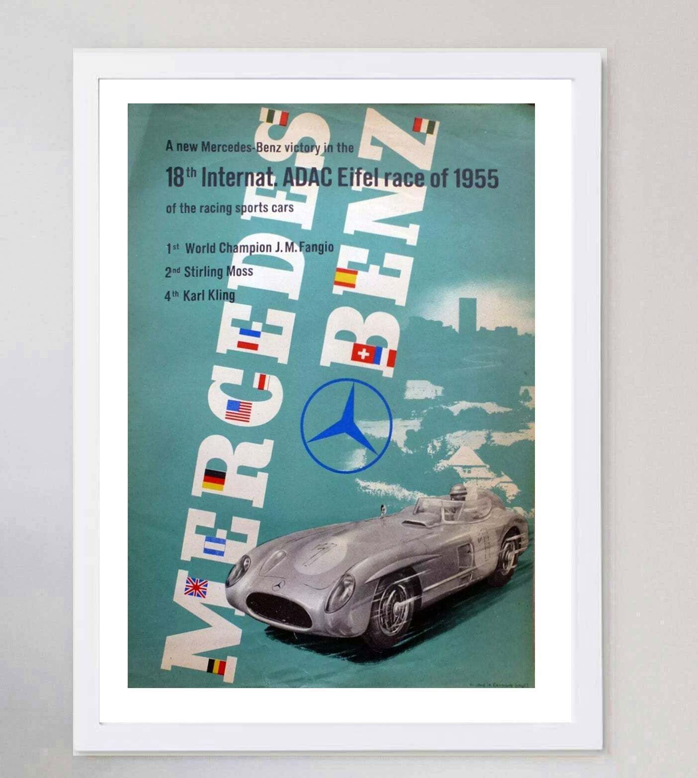 1955 Mercedes Benz Adac Eifel Race Original Vintage Poster photo for sale