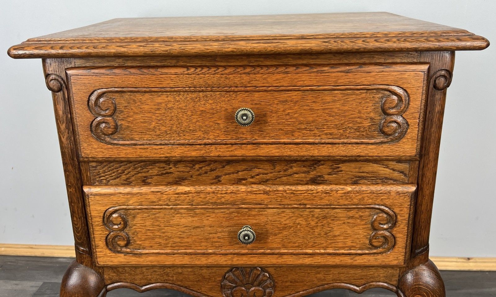 Pair Of Bedside Tables Vintage French Louis XVI Oak Carved Cabinets Lot 4406 photo for sale