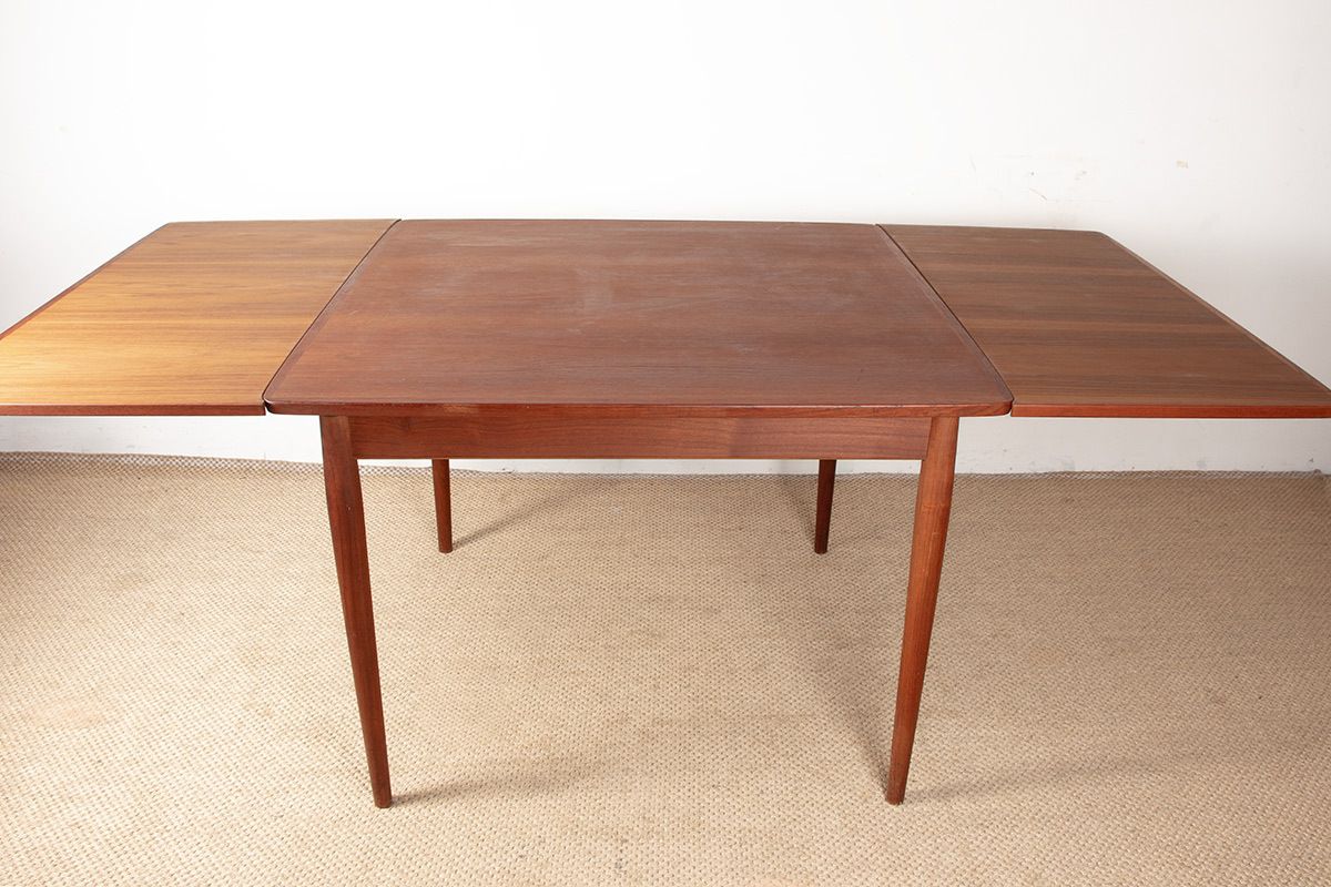 Table à manger danoise carrée et extensible en teck, modèle 592, par Arne Vodder pour Sibast, 1960. photo vinterior